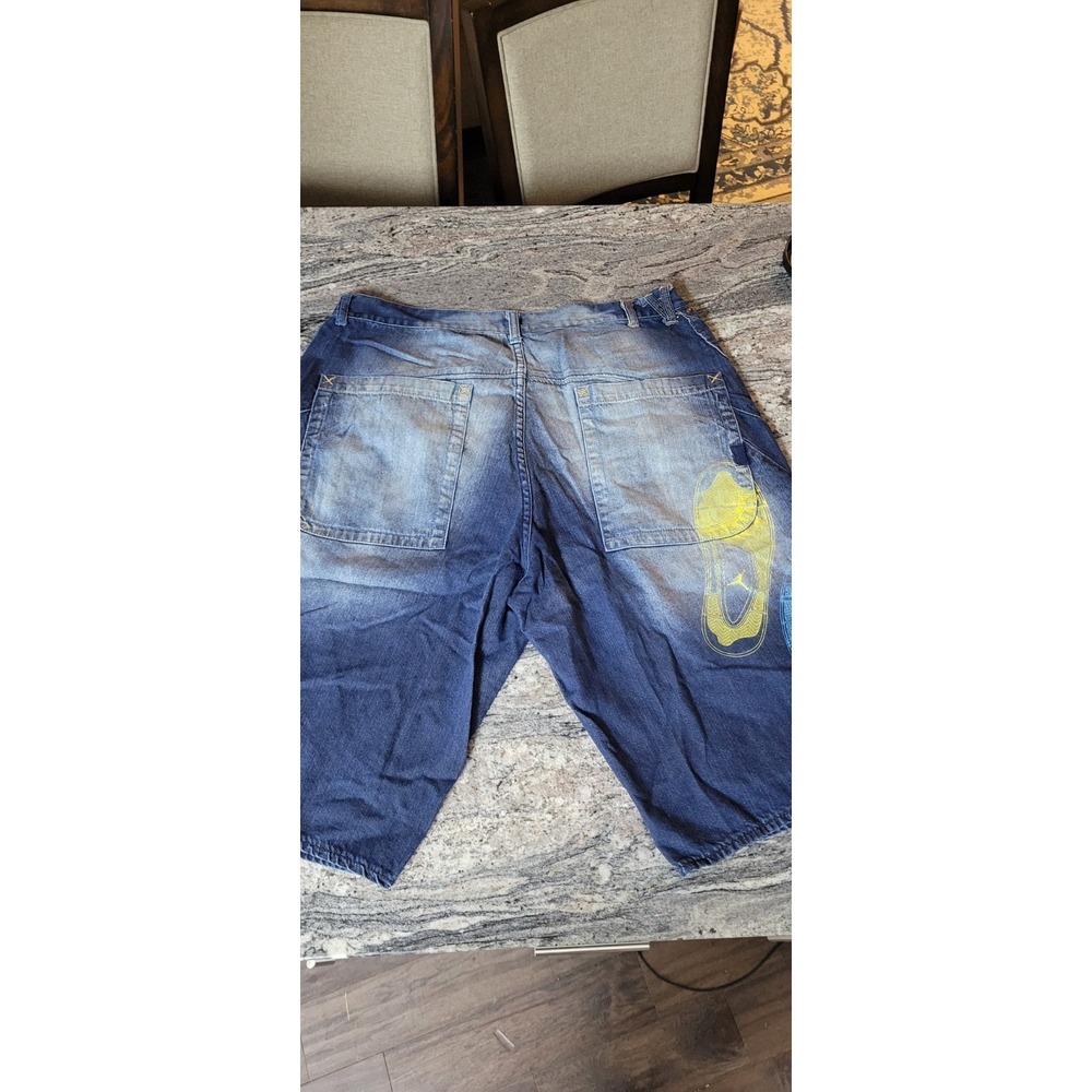Vintage Jordan Shorts Men 40 Blue Baggy Denim Shoe Print Hip Hop  Y2K